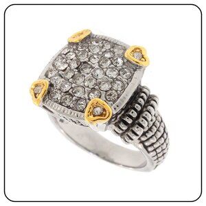 Two-Tone White Crystals Ring